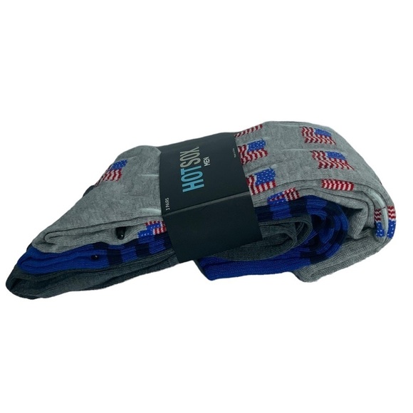 Hot Sox 3 Pack Flag Patriotic Theme Novelty Dress Crew Socks Gift Men’s Unisex - Picture 11 of 16